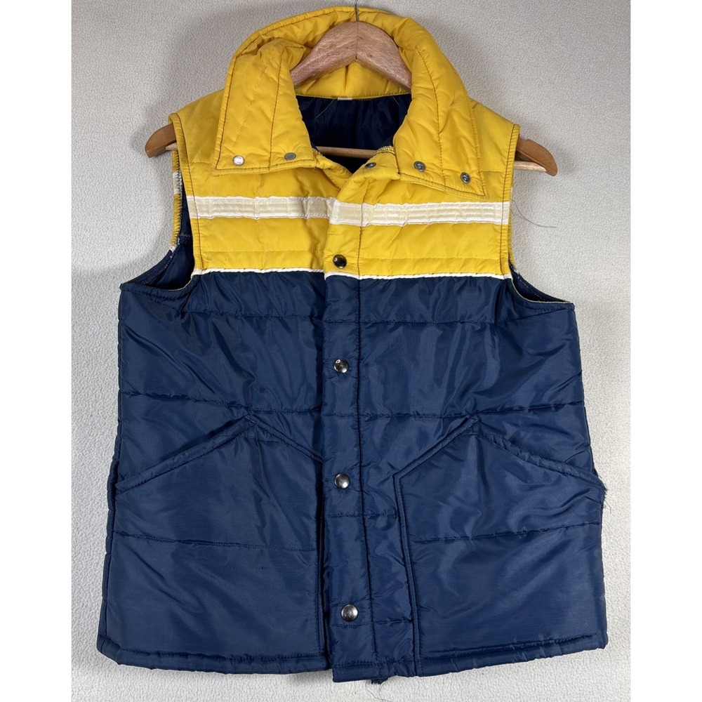 Vintage JC Penny Puffer Vest Boys XL  Blue/Yellow Retro‎ Button Jacket
